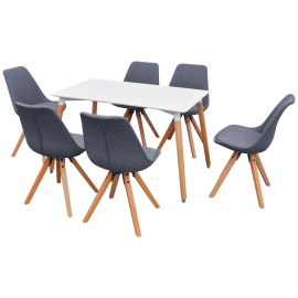vidaXL Sedmidílný jídelní set stůl a židle, bílá a světle šedá (243571)