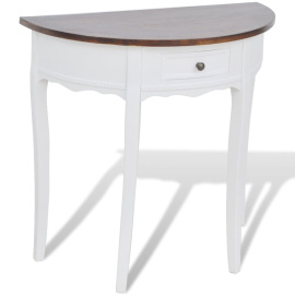 vidaXL Bílý půlkruhový konzolový stolek se zásuvkou a hnědou deskou