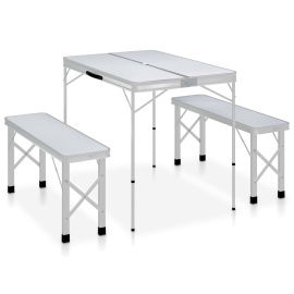 vidaXL Skládací kempingový stůl se 2 lavicemi hliník bílý (48181)