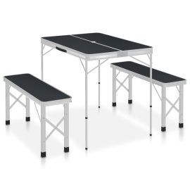 vidaXL Skládací kempingový stůl se 2 lavicemi hliník šedý (48183)