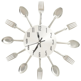 vidaXL Nástěnné hodiny s vidličkami a lžícemi stříbrné 31 cm hliník (325162)