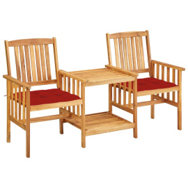 vidaXL Zahradní židle s čajovým stolkem a poduškami masivní akácie (3061296)