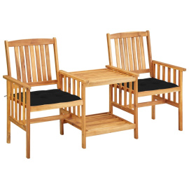 vidaXL Zahradní židle s čajovým stolkem a poduškami masivní akácie (3061297)