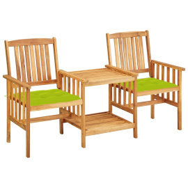 vidaXL Zahradní židle s čajovým stolkem a poduškami masivní akácie (3061301)