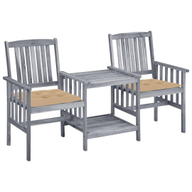 vidaXL Zahradní židle s čajovým stolkem a poduškami masivní akácie (3061320)
