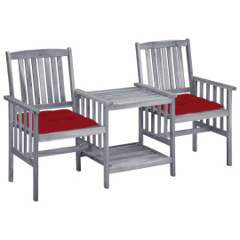 vidaXL Zahradní židle s čajovým stolkem a poduškami masivní akácie (3061323)