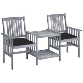 vidaXL Zahradní židle s čajovým stolkem a poduškami masivní akácie (3061324)