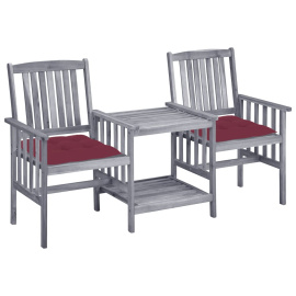 vidaXL Zahradní židle s čajovým stolkem a poduškami masivní akácie (3061326)
