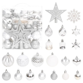 vidaXL 70dílná sada vánočních ozdob stříbrná a bílá (330090)