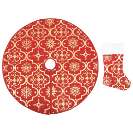 vidaXL Luxusní podložka pod vánoční stromek s punčochou červená 122 cm (330276)