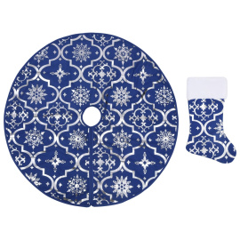 vidaXL Luxusní podložka pod vánoční stromek s punčochou modrá 122 cm (330279)