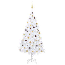 vidaXL Umělý vánoční stromek s LED a sadou koulí bílý 240 cm (3077543)
