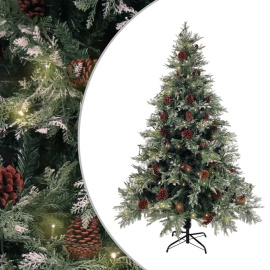 vidaXL Vánoční stromek s LED a šiškami zelený a bílý 150 cm PVC a PE (3094564)