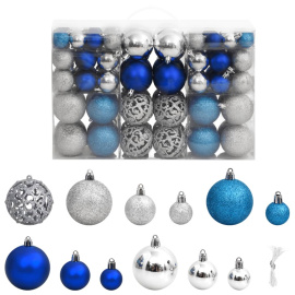 vidaXL Vánoční ozdoby 100 ks modré a stříbrné 3 / 4 / 6 cm (356105)
