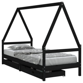 vidaXL Dětská postel se zásuvkami černá 80x200 cm masivní borové dřevo (834467)