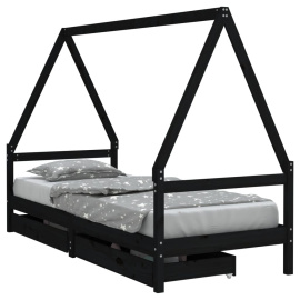 vidaXL Dětská postel se zásuvkami černá 90x200 cm masivní borové dřevo (834470)