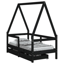 vidaXL Dětská postel se zásuvkami černá 70x140 cm masivní borové dřevo (834473)