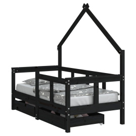 vidaXL Dětská postel se zásuvkami černá 70x140 cm masivní borové dřevo (834542)