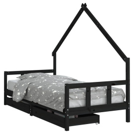 vidaXL Dětská postel se zásuvkami černá 90x190 cm masivní borové dřevo (834548)