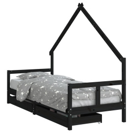 vidaXL Dětská postel se zásuvkami černá 80x200 cm masivní borové dřevo (834551)