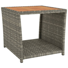 vidaXL Čajový stolek s dřevěnou deskou šedý polyratan masivní akácie