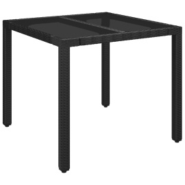 vidaXL Zahradní stůl se skleněnou deskou černý 90x90x75 cm polyratan