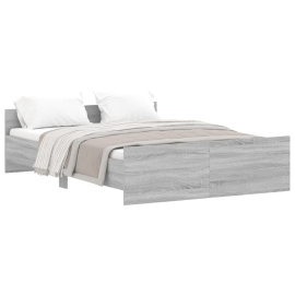 vidaXL Rám postele s hlavovým a nožním čelem šedý sonoma 135 x 190 cm (3203794)