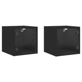 vidaXL Noční stolky se skleněnými dvířky 2 ks černé 35 x 37 x 35 cm (836465)