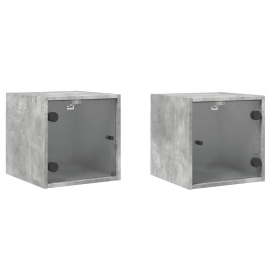 vidaXL Noční stolky se skleněnými dvířky 2 ks betonově šedé 35x37x35cm (836469)