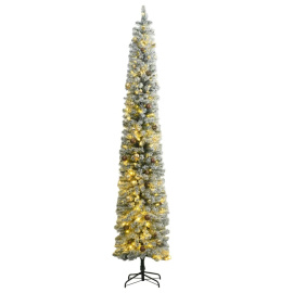 vidaXL Úzký vánoční stromek s 300 LED a koulemi zasněžený 300 cm (3210219)