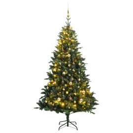 vidaXL Umělý sklápěcí vánoční stromek se 150 LED a koulemi 120 cm (3210273)