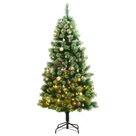 vidaXL Umělý sklápěcí vánoční stromek se 150 LED a koulemi 120 cm (3210275)