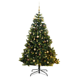 vidaXL Umělý sklápěcí vánoční stromek se 150 LED a koulemi 150 cm (3210286)
