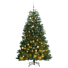 vidaXL Umělý sklápěcí vánoční stromek se 150 LED a koulemi 150 cm (3210288)