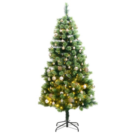 vidaXL Umělý sklápěcí vánoční stromek se 150 LED a koulemi 120 cm (3210293)