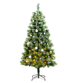 vidaXL Umělý sklápěcí vánoční stromek se 150 LED a koulemi 120 cm (3210311)