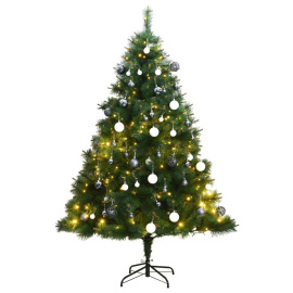 vidaXL Umělý sklápěcí vánoční stromek se 150 LED a koulemi 120 cm (3210317)
