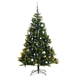 vidaXL Umělý sklápěcí vánoční stromek se 150 LED a koulemi 150 cm (3210322)